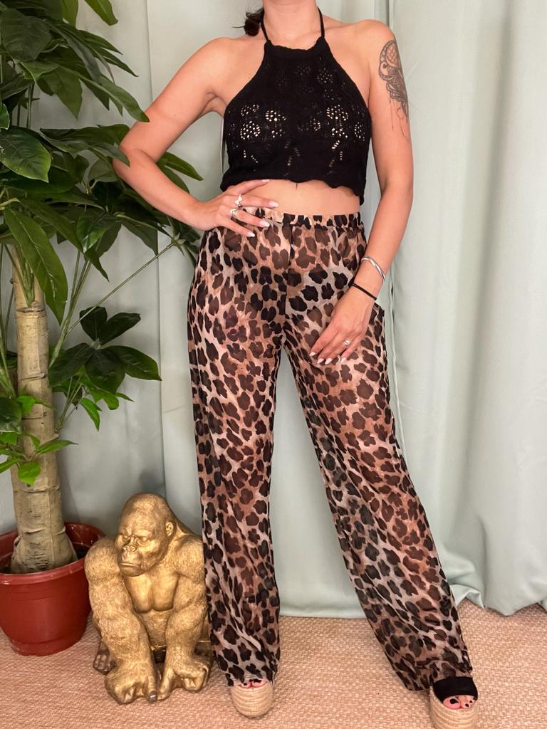 PANTALONE VELATO LEOPARDATO
